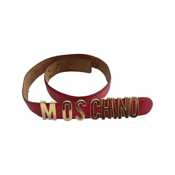 Moschino Vintage Gold Letters Red Leather Belt Size 44 / CLOFA main image 5